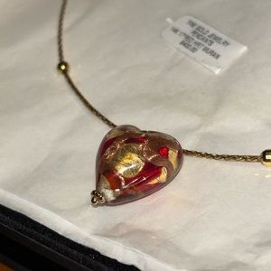 Solid 14 kt Yellow Gold Murano Heart Necklace